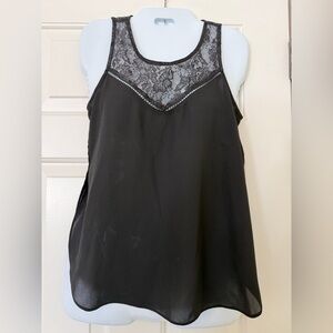 Fun 2 fun chiffon side slit Black Lace Trim Women's Top blouse lightweight flowy